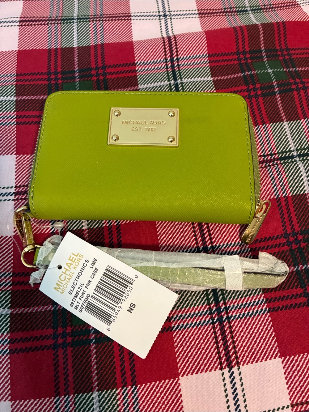 Michael Kors Lime Green Saffiano Zip Wristlet